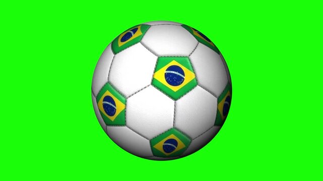 Rotating Brazil Flag Soccer Ball on Green Screen Seamless Loop