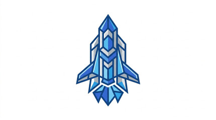 Stylized Blue Crystal Rocket Ship Illustration. © kan