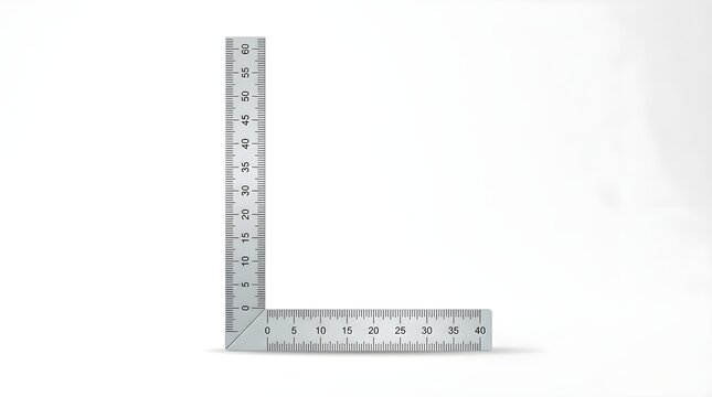 Metal L-shaped framing square isolated on white background.