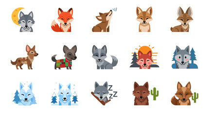 Naklejka premium Cute Pixel Art Wolves and Foxes Collection: Adorable Forest Animals in Various Poses