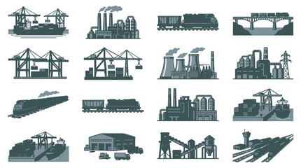 Industrial factory and transportation icons set. © Ahmad