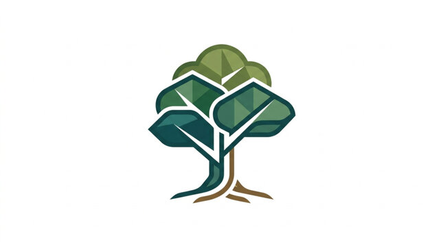 Stylized Green Tree Logo Design Illustration.