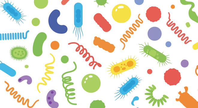 Colorful Microscopic Bacteria and Germs Seamless Pattern.
