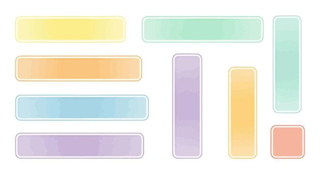Set of colorful watercolor rectangles and squares.