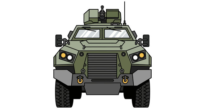 Front view of a military armored vehicle.