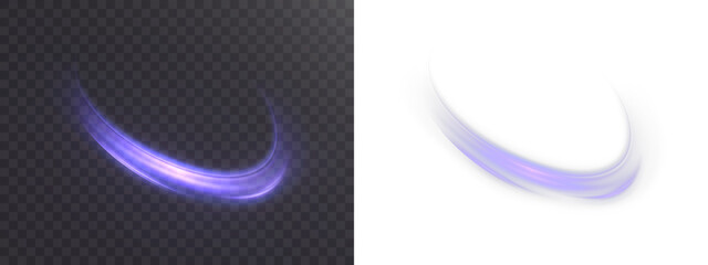 Shiny bright purple glowing curved line with magical light effect. Glow effect for game interface design on black background. 