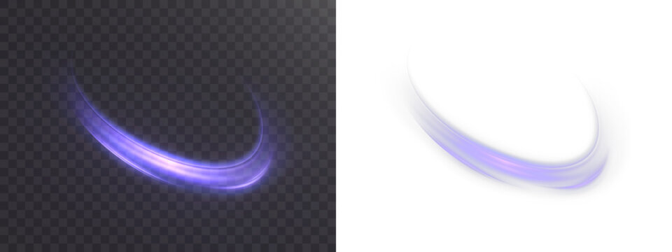 Shiny bright purple glowing curved line with magical light effect. Glow effect for game interface design on black background.	
