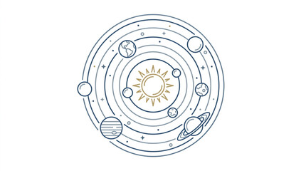 Stylized Solar System Diagram with Sun and Planets. © Ibrahim