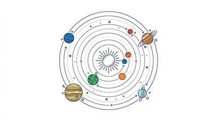 Stylized Solar System with Planets Orbiting the Sun. © Ibrahim