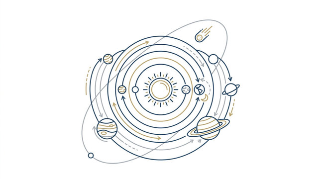 Solar System Diagram Showing Planets Orbiting the Sun.