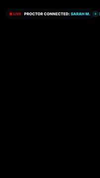 Digital screen interface showing a live video proctor connection notification with a red recording light against a solid black background
