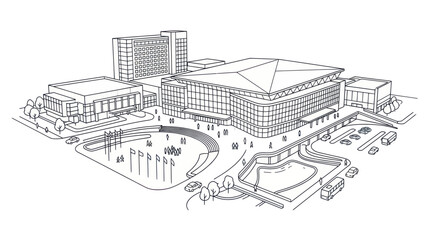Obraz premium Modern Convention Center and Arena Complex Sketch