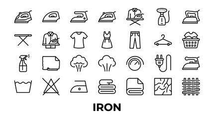 Fototapeta premium Black outline ironing and garment care icons