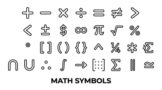 Black outline math and set theory symbols