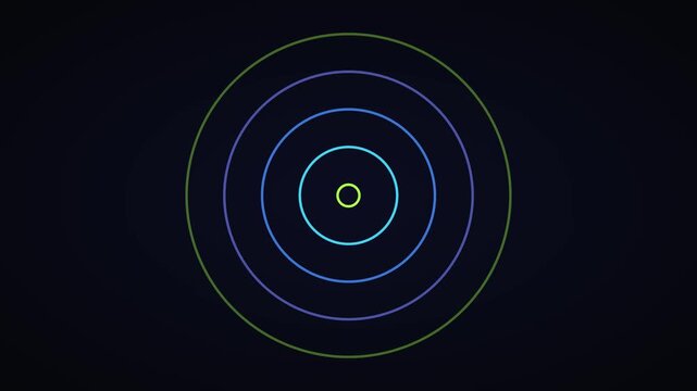 Abstract neon concentric circles pulsing animation, dynamic glowing rings motion background