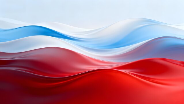 Abstract wavy design featuring red, white, and blue colors in a flowing pattern
