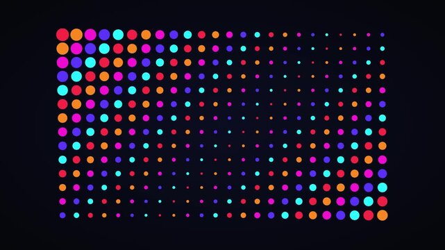 Abstract neon dot grid animation, pulsing colorful circles background, modern digital motion for technology and creative projects
