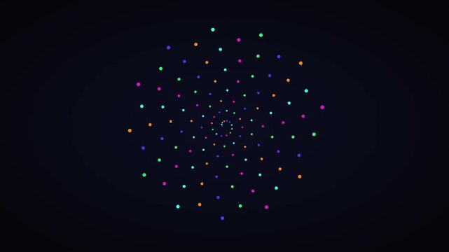 Abstract spiral motion background, with colorful glowing, particles rotating in, dark space