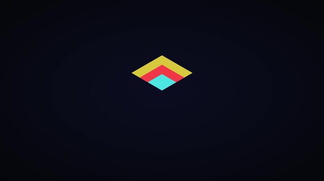 Minimalist abstract geometric layers animation, colorful 3 d diamond shape motion 3d