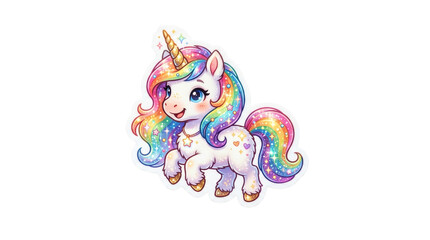 Naklejka premium Cute unicorn cartoon character with rainbow mane