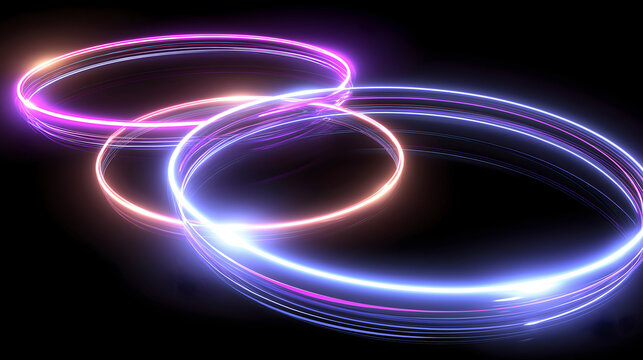 neon glow rings floating futuristic, abstract blue background
