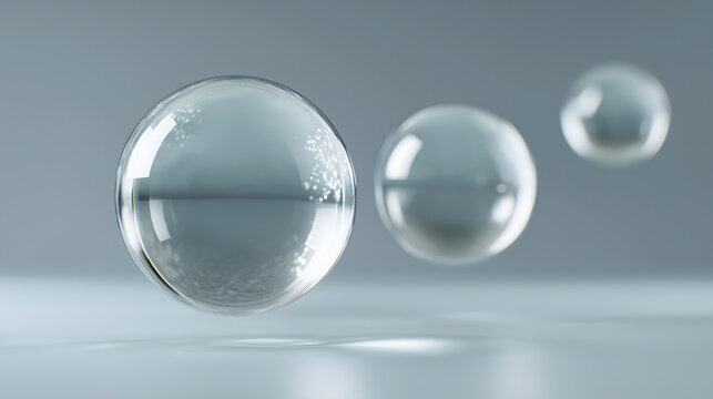 glass spheres floating minimal, glass sphere on a blue background