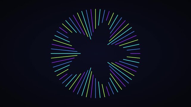 Neon star radial pulse background, vibrant colorful light lines animation, abstract digital motion for technology and celebration