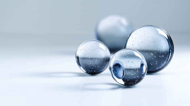 glass spheres floating minimal, glass ball on blue background