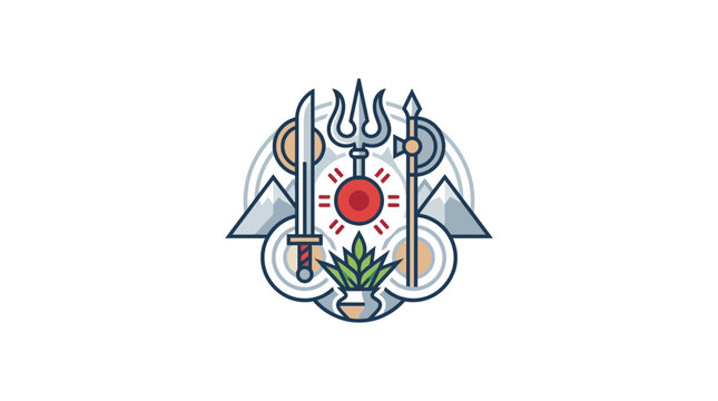 Hindu Symbolism Illustration with Trishula and Ancient Weapons