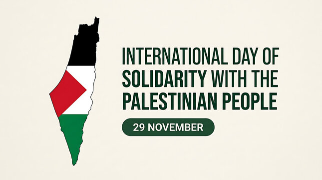 International day of solidarity with the palestinian people poster design featuring a map silhouette and bold typography for november 29th commemoration