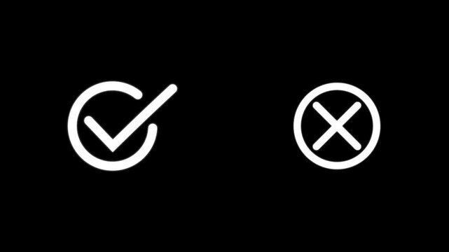 Animated checkmark and cross set: minimalist success and failure symbols for ui business presentations, and digital feedback