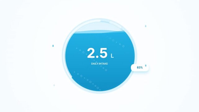 Hydration Water Intake Tracker Fitness UI Component Animation Loop Seamless