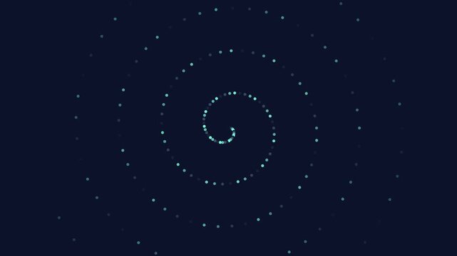 Abstract glowing spiral particle motion background, digital data flow animation particles
