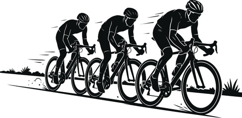 Obraz premium Silhouette Illustration of Cyclists Racing in Line Formation
