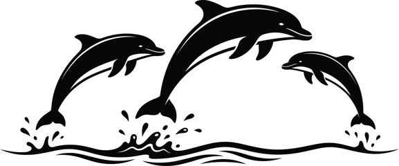 Silhouette Illustration of Dolphins Leaping from Water © MD