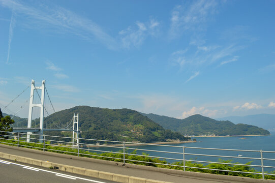 Toyoshima Bridge (Abi Ohashi) on the Akinada Tobishima Kaido over the Seto Inland Sea, Hiroshima, Japan