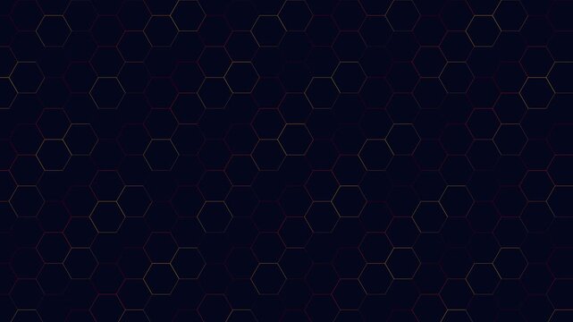Abstract hexagonal grid motion background, digital technology network pattern, futuristic geometric science concept, dark blue tech animation