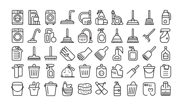 Modern outline icons for cleaning services and household chores vector collection.
