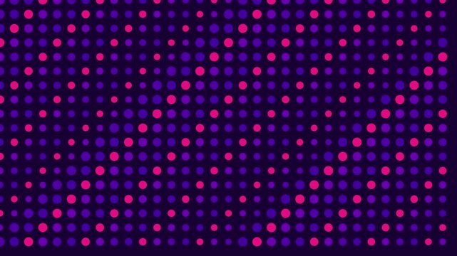 Abstract neon dot pattern background, dynamic pulsing circles motion digital technology concept, modern minimalist motion