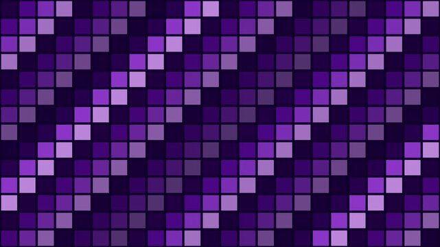 Purple digital pixel grid motion background, abstract glowing square pattern loop