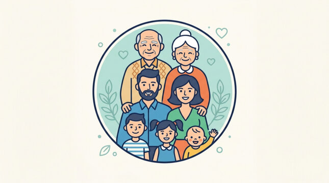 Multi generational family posing together in a circle