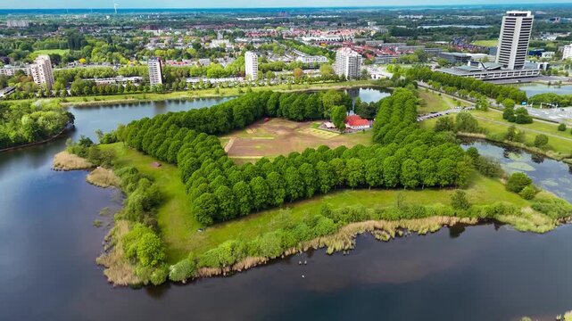Aerial drone view of the five pointed star shaped park Pettelaarse Schans, Netherlands, May 14, 2026. High quality 4k footage