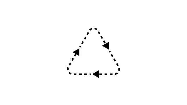 Dashed-line arrow icon, recycling symbol on a white background. Circular arrow icon. Themes of environment, recycling, and the "go green" movement. 4K motion graphics animation.
