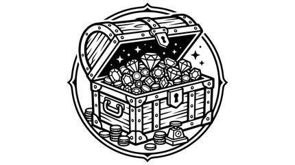 Treasure Chest Overflowing with Diamonds and Coins, Vintage Style © Jui