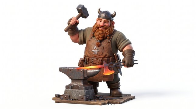 3D Viking Blacksmith Forging Axe on Anvil