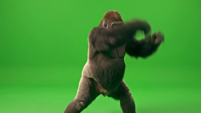 Gorilla with Exaggerated Imaginary Fly Swatting Meme Dance, Wild Frantic Pantomime.