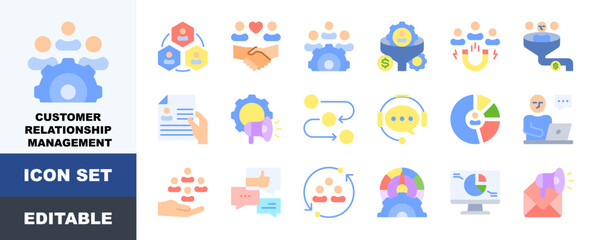 Fototapeta premium Customer Relationship Management Icon Pack Featuring Segmentation, Customer Relationship, Lead Generation, Sale Pipeline, Campaign, Workflow, Demographic Insights