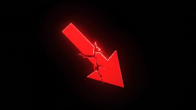 Red Arrow Breaking Apart Representing a Financial Crisis and Market Crash in a Bear Market Trend Concept