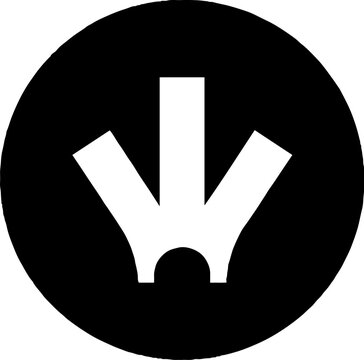 Minimalist black and white abstract trident symbol design.