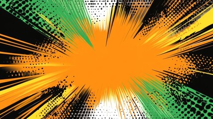 Fototapeta premium Vibrant comic book style sunburst background with halftone patterns and dynamic speed lines for action graphic design.